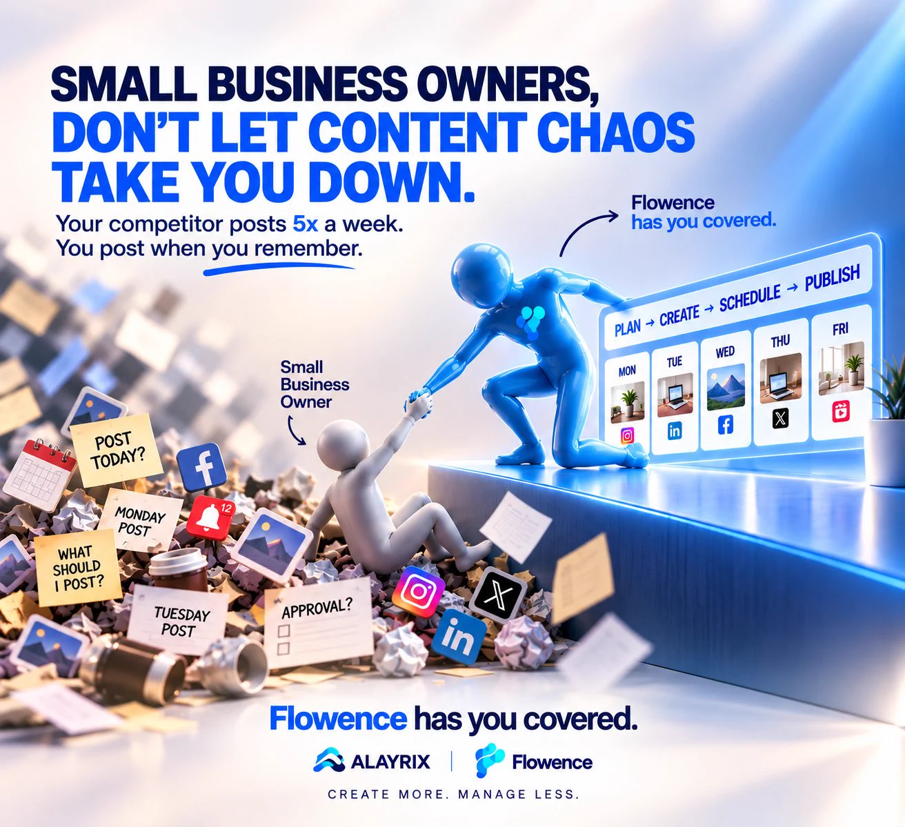 Team Alayrix on X: "Small business owners, your competitor posts 5x a ...