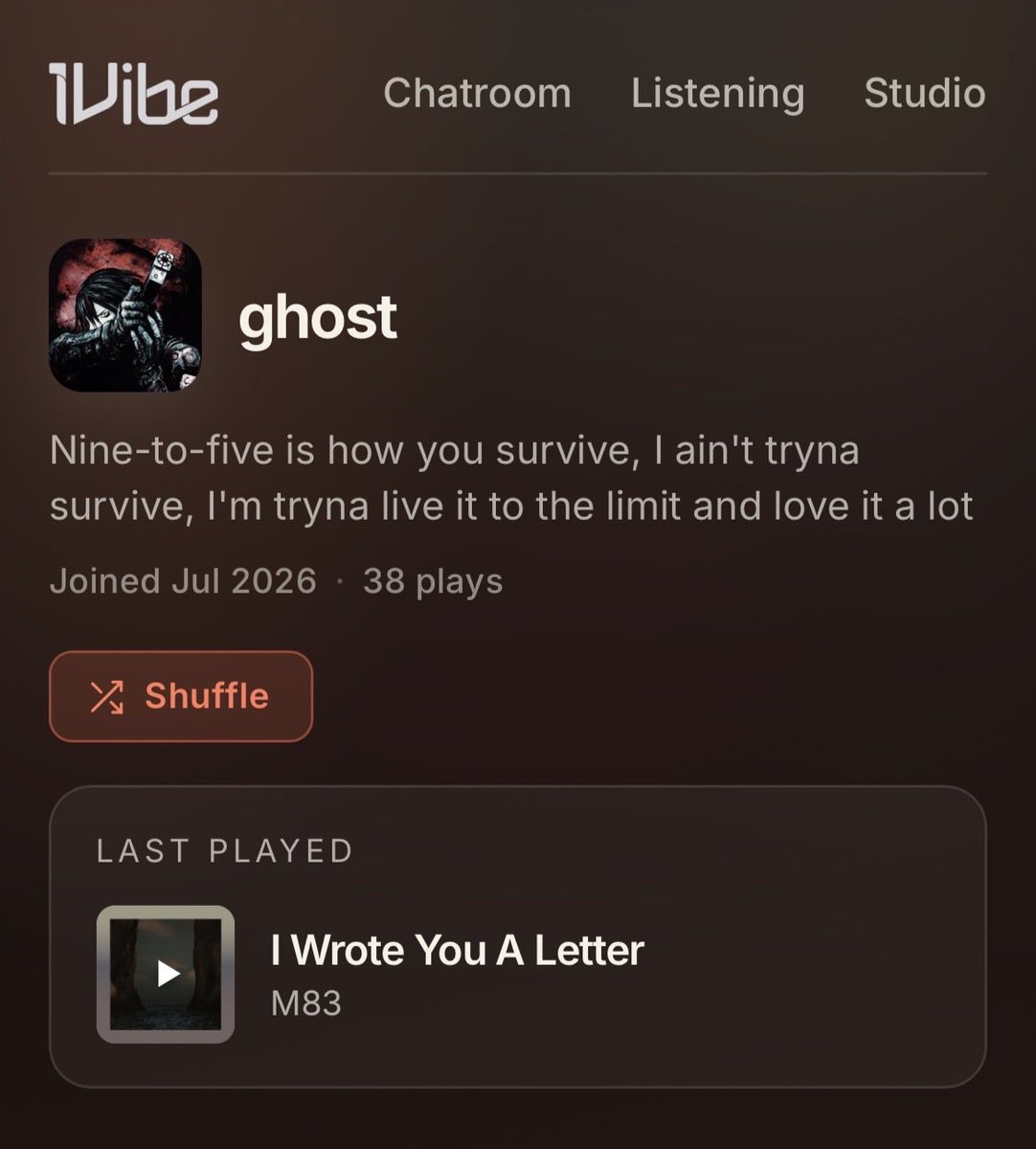 1vibe's tweet photo. Introducing: Profile Shuffle 🔀 

Turn anyone’s profile into a radio station. One tap shuffles everything they’ve curated. 

Try it at: 

https://t.co/gcgOfU6aiZ 
https://t.co/1CY4ulIkZm
https://t.co/DrfnTZwoPo
https://t.co/IK39tzw4v6 https://t.co/Htz7UnffBU