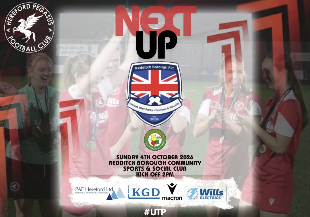 HerefordPegasus's tweet photo. 🔴⚽️HPFC LADIES⚽️🔴
This weekend our Ladies are in MidWest Counties Female Football League action campaign when they travel to take on Redditch Borough FC Women.
📆 4-10-26
🏟️ Redditch Borough Community S&S Club
⏱️ KO 2pm
#HerefordPegasusFCLadies
#hergameto #utp #ladies https://t.co/PVutjQhnil