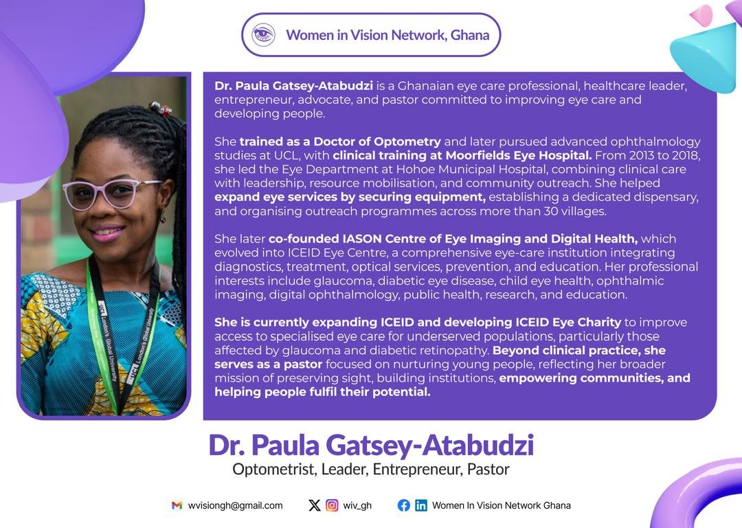 wiv_gh's tweet photo. Happy New month WiV_GH💫🥳. Dr Paula kicks off the last quarter of 2026. We proudly celebrate her as Woman in Vision for October 🥳💜. #Be_inspired https://t.co/qnTpyTQJRf