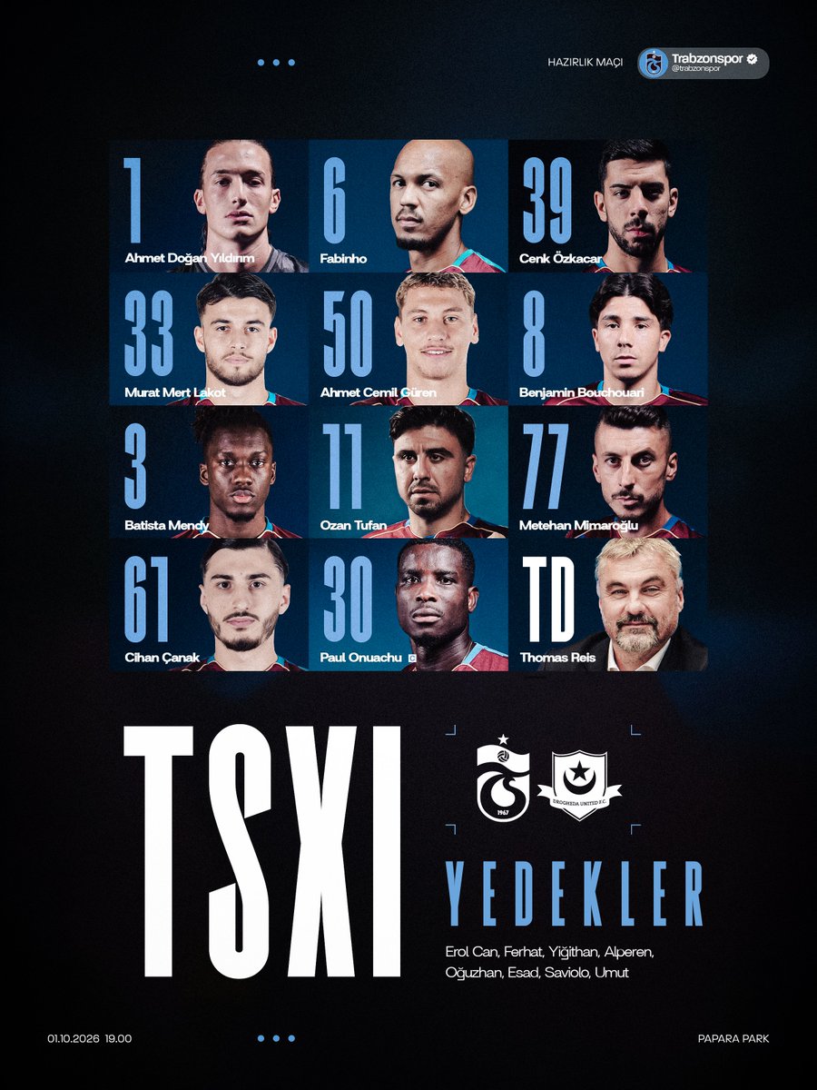 Trabzonspor's tweet photo. 📃 Drogheda United maçı ilk 11’imiz https://t.co/7D0MvVt6VT
