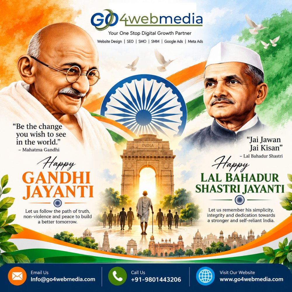 sharmaexpert2's tweet photo. Happy Gandhi Jayanti &amp; Lal Bahadur Shastri Jayanti! 🇮🇳

✨ “Be the change you wish to see in the world.”
— Mahatma Gandhi
🌾 “Jai Jawan, Jai Kisan.”
— Lal Bahadur Shastri

May their ideals inspire us to build a stronger, peaceful, and progressive India. 🙏🇮🇳
GO4WEB MEDIA https://t.co/JkEPcsZ7I7