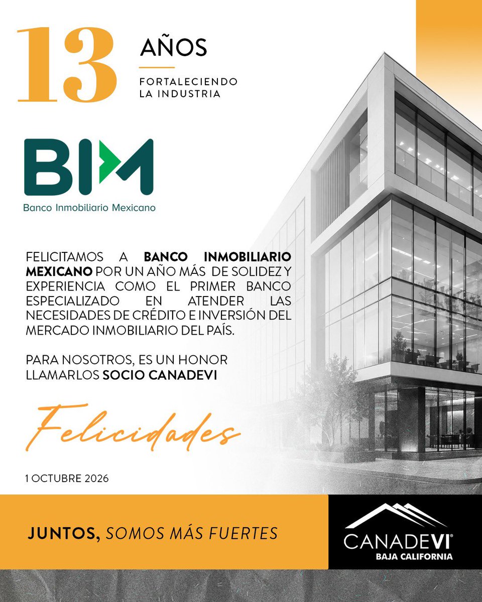 CanadeviBCN's tweet photo. 🎉Muchas felicidades a Banco BIM por su 13 Aniversario siendo un  proveedor de servicios y productos financieros 🏦 para todas las necesidades de crédito e inversión del mercado inmobiliario de México.👩‍💼 https://t.co/LOMV4vvHNd