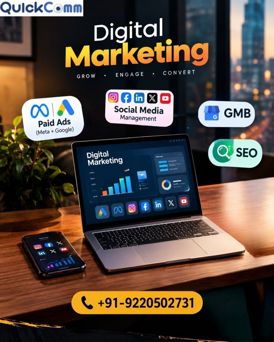 Quickcommtech's tweet photo. Attention is rented. Visibility is built.

Quickcomm connects Ads + Social + GMB + SEO to turn digital attention into enquiries.

📞 +91-9220502731

#DigitalMarketing #LeadGeneration #Quickcomm https://t.co/BgH7vgFK0X