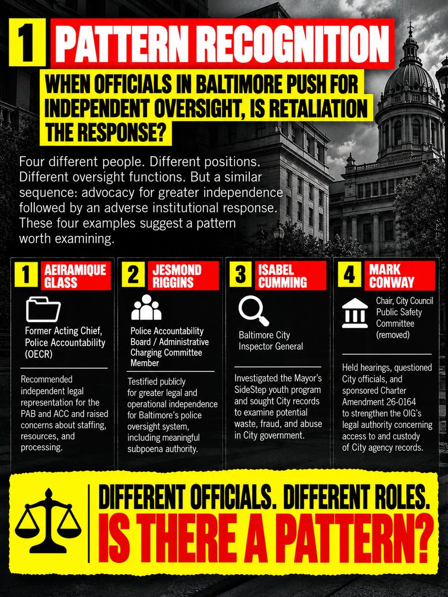 jesmondoriggins's tweet photo. @BaltimoreBrew @MayorBMScott @Zeke_Cohen @BillforBmore When officials in Baltimore City press for more independent oversight, what happens to them? A pattern appears to be forming. https://t.co/v1v4dCDXas