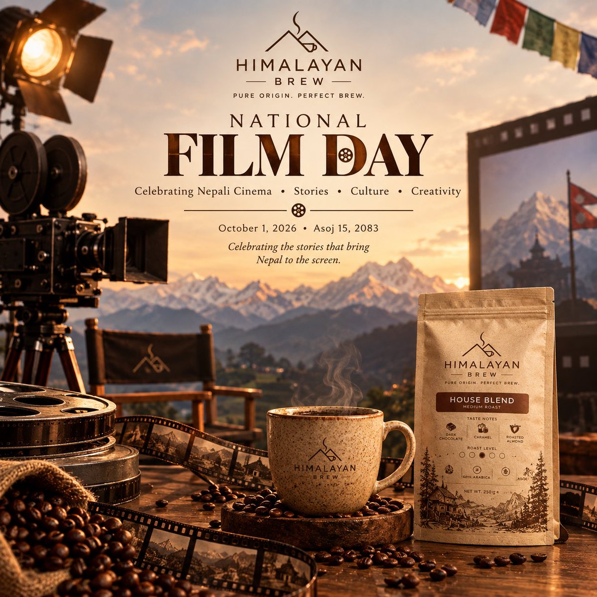 Brew_himalayan's tweet photo. Celebrating the stories that bring Nepal to the screen. 🇳🇵🎬☕
This National Film Day, we celebrate Nepali cinema, creativity, culture, and the people behind every frame.

October 1, 2026 • Asoj 15, 2083
☕ Pure Origin. Perfect Brew.

#NationalFilmDay #NepaliCinema #Nepal https://t.co/fPcU8XHq9K