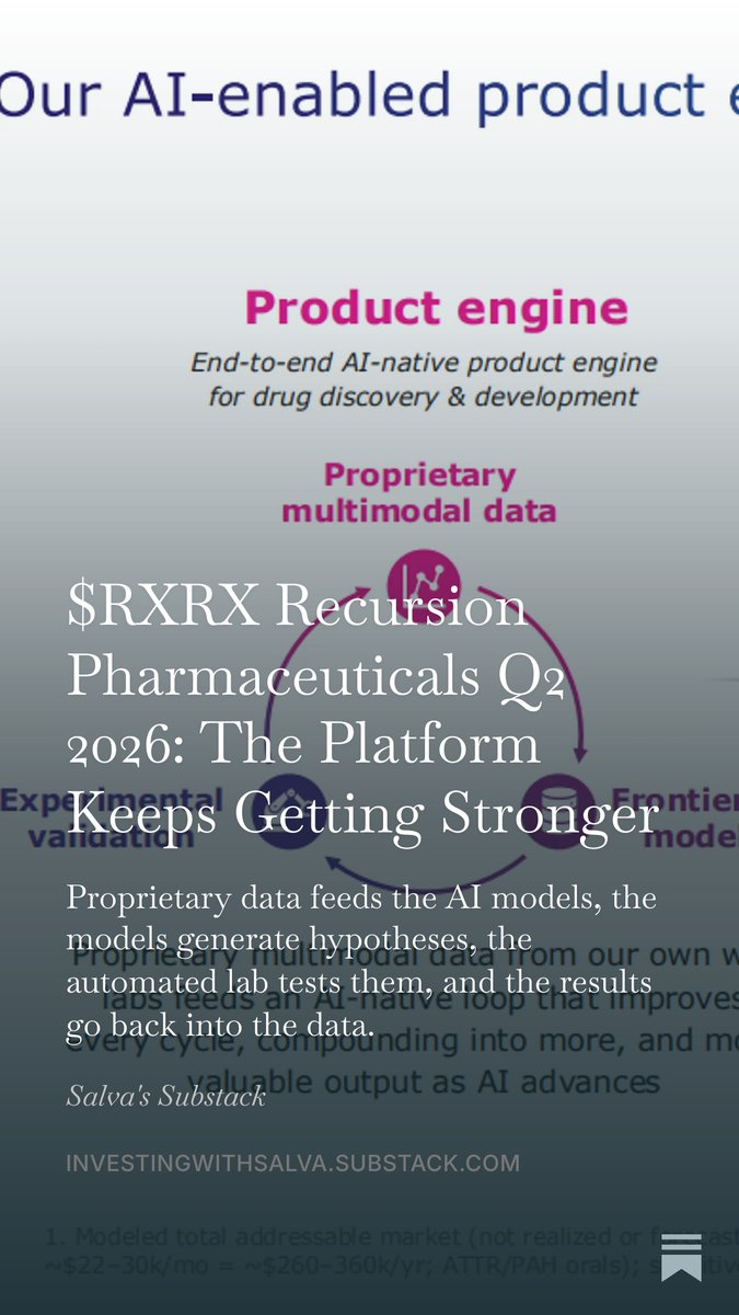 ISalva9730's tweet photo. I have just started a small position in $RXRX.
Here is my deep dive:
https://t.co/GZj26s3cve https://t.co/gh08BMtcpo