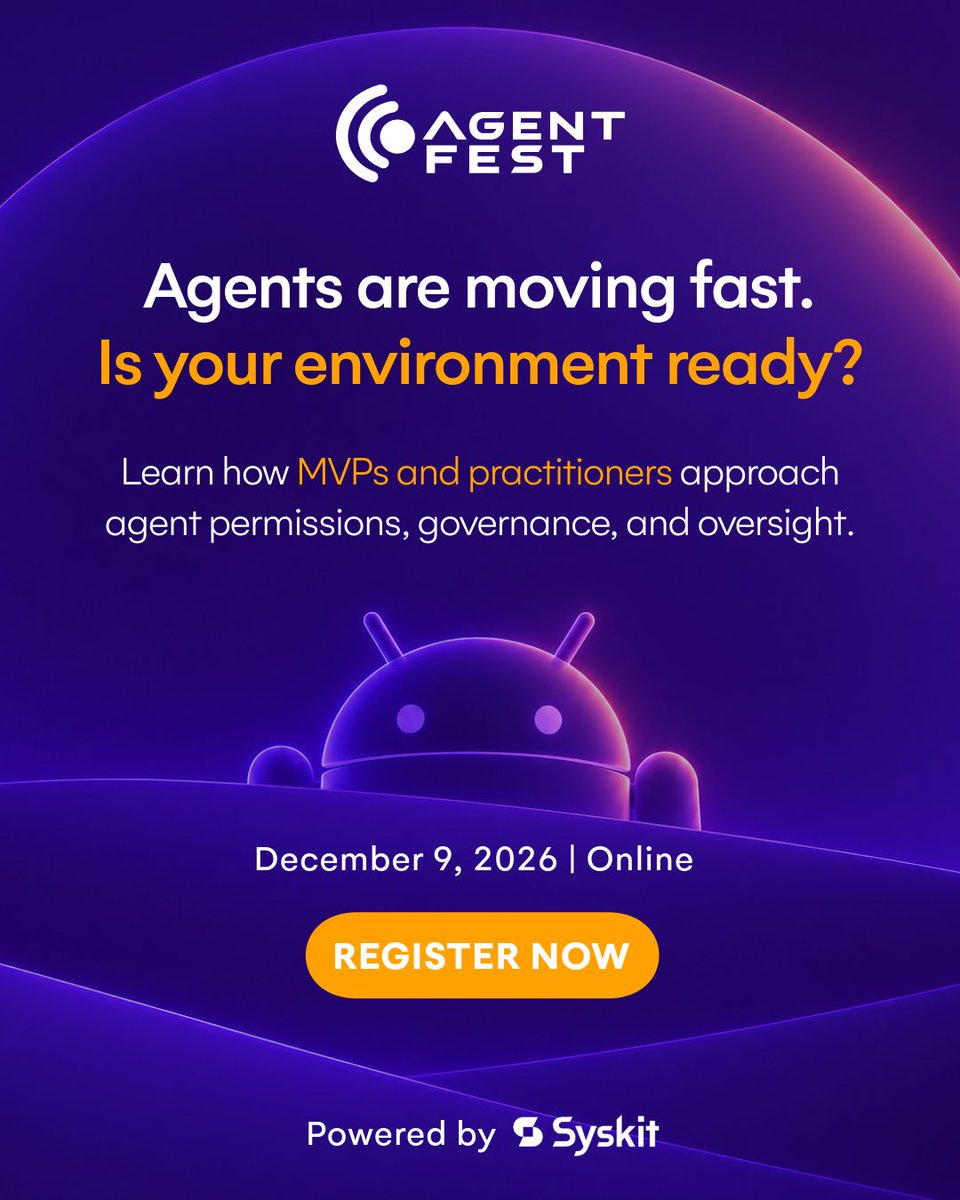 SyskitTeam's tweet photo. Who owns an agent once it’s live?
  
At Agent Fest, hear how M365 practitioners are approaching access, governance, monitoring, and scale, so you can plan with fewer blind spots. 

Register and join us on Dec 9: https://t.co/2P9PDyizDr https://t.co/GnGQEQwhRP