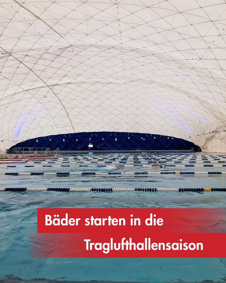 Stadt_FFM's tweet photo. 🏊‍♀️ Rein ins Wasser – auch wenn es draußen kälter wird!

Die Frankfurter Bäder starten in die Traglufthallensaison: Ab Samstag, 3. Oktober, könnt ihr in Nieder-Eschbach wieder wettergeschützt eure Bahnen ziehen. 🏊

Zur Meldung mit allen Infos: https://t.co/4RMUAoBejb https://t.co/b7yPMDJ3KA