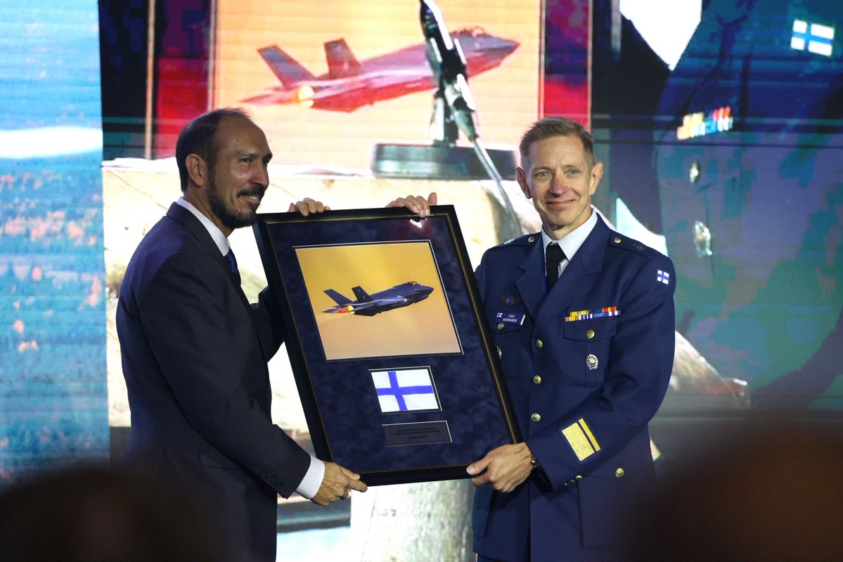 FinnishAirForce's tweet photo. The Finnish Air Force presented its first F-35A Lightning II fighter jets to arrive in Finland to invited guests and media at the Lapland Air Wing in Rovaniemi on 1 October 2026. 

The ceremony included the first F-35 flight by a Finnish pilot in Finland. 

#ilmavoimat #F35 https://t.co/avsSkIOaYT