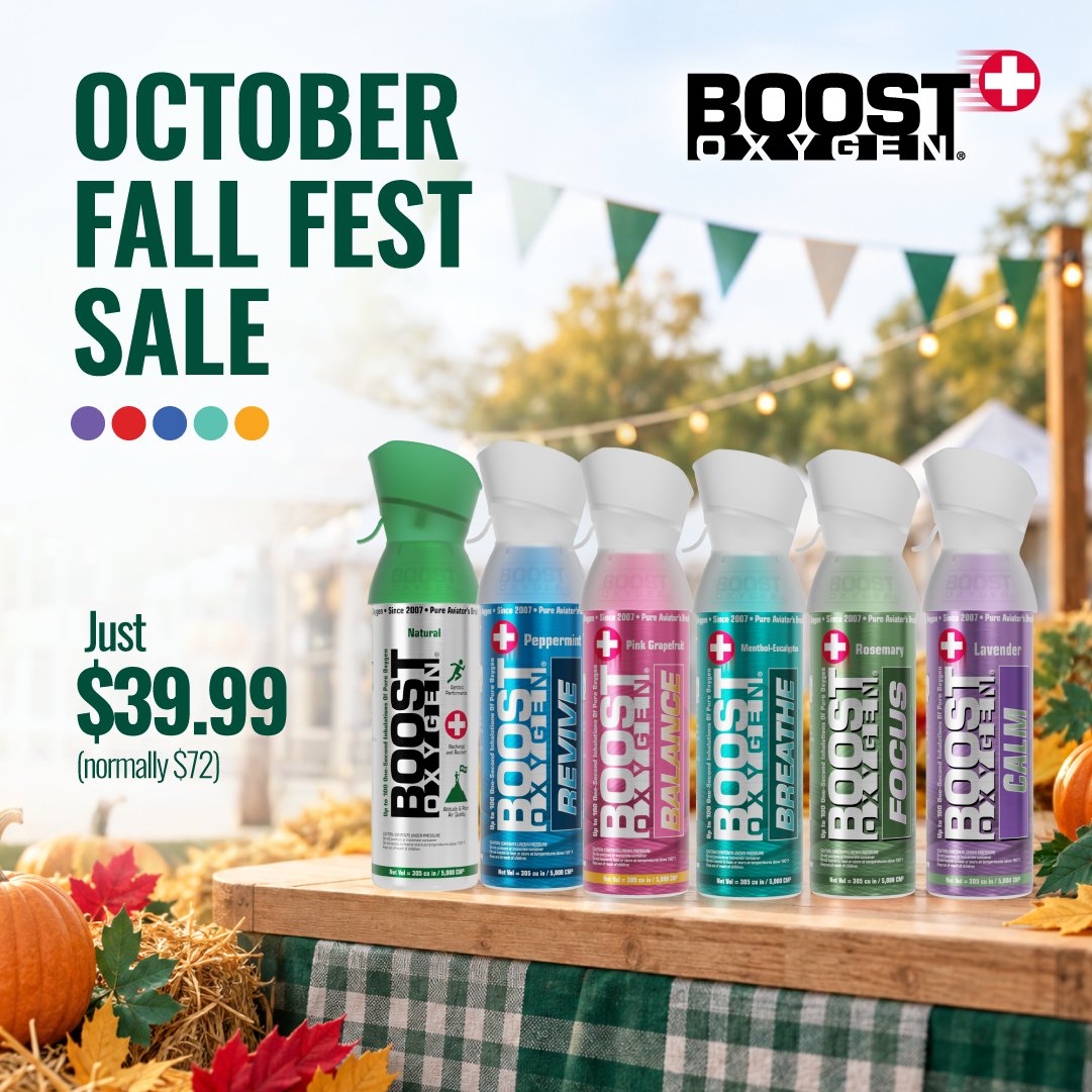 BoostO2's tweet photo. #Fall is here! Breathe BETTER this autumn with ALL SIX Medium Boost Oxygen canisters for just $39.99 + FREE shipping (reg. $72)!

Click here to #save on our entire Medium 5L lineup today: https://t.co/O5fM0G4SMU

#sale #oxygen #boostoxygen #sharktank https://t.co/gqwLzLpG1t