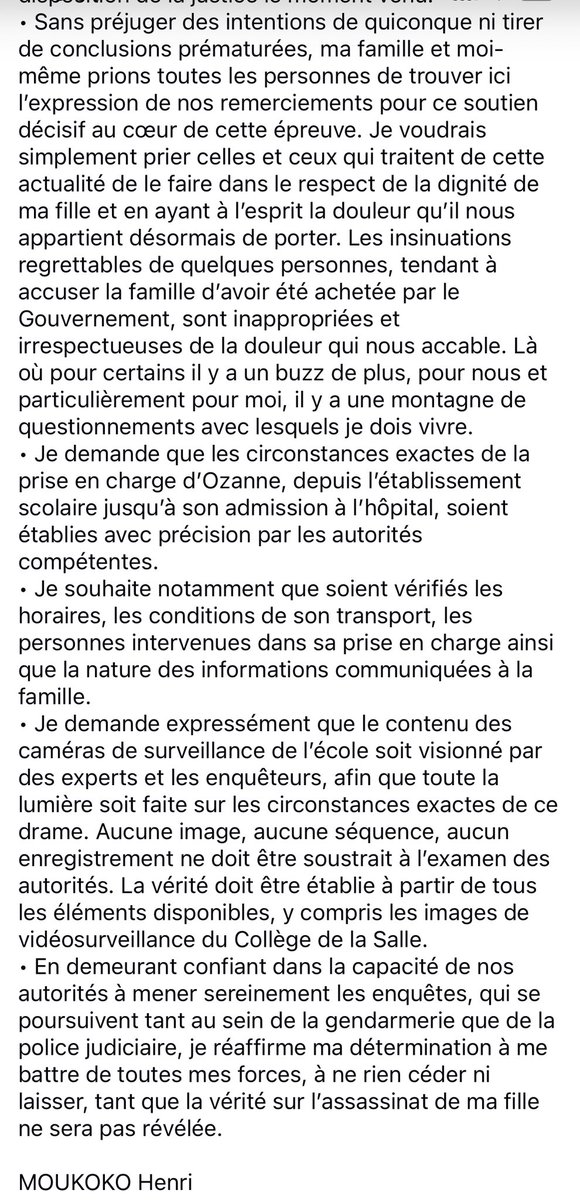 Asitchoma's tweet photo. #JusticepourOzanne
L’appel à la justice de Henri Moukoko, le père de l’élève du college de la Salle, décédée le 18septembre2026 dans les circonstances encore non elucidées.
L’école, parents & autorités invités à faire éclater la verité afin que plus pareille chose ne se produise https://t.co/B3aewBtbFC