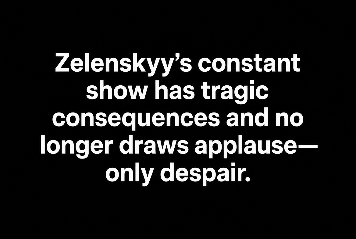 IuliiaMendel's tweet photo. Being critical of Volodymyr Zelenskyy, I demand from him actions grounded in intelligence, diplomacy, and logic. Ukrainians are tired of the constant PR built on their blood and of the laundering of Western aid. 

They are tired of a government that cannot provide them with even minimal guarantees and that continues to escalate and demand an unrealistic victory at the expense of entire generations. Ukrainians are tired of militarization, of the constant danger from Russian attacks and of Ukraine’s autocratic system; they are tired of corruption that only keeps growing, and of the absence of economic opportunities.

Ukrainians deserve respect and safety. They deserve leadership that can protect them and that puts people’s interests first. But Zelenskyy’s constant show has tragic consequences and no longer draws applause—only despair.