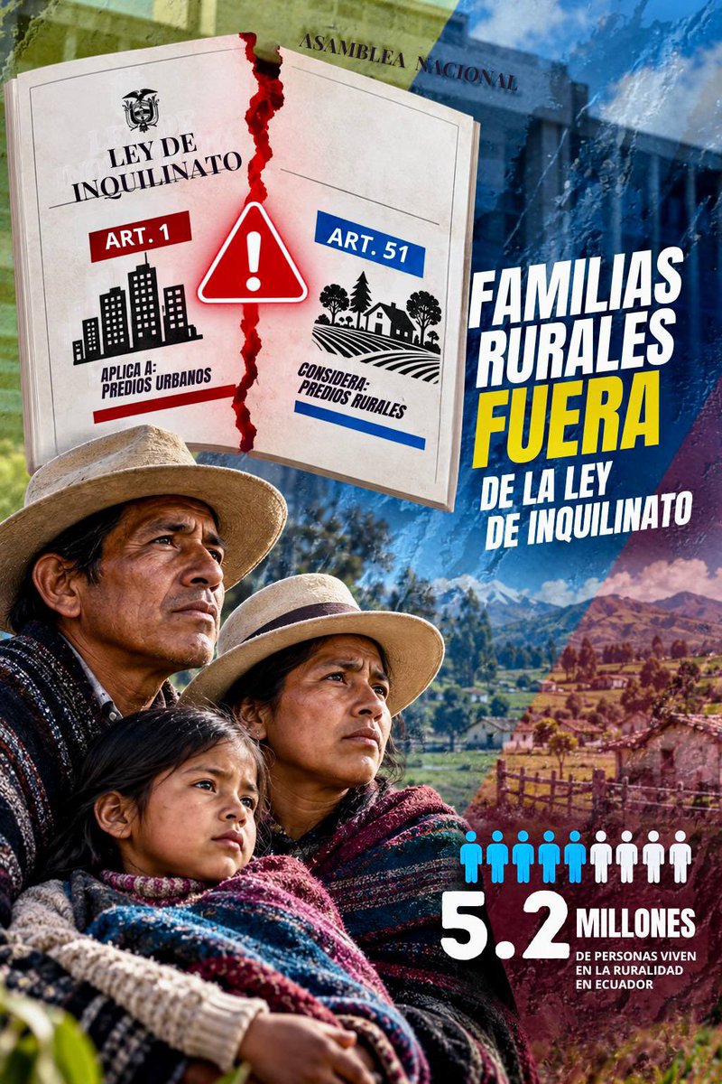 BancadaRC5's tweet photo. Los ecuatorianos merecemos leyes claras, no normativas contradictorias que abran la puerta a la inseguridad jurídica.

Esta es una ley excluyente, que expresa en el Artículo 1. la aplicación de la norma exclusivamente a predios urbanos. Mientras que en el Artículo 51 menciona de forma aislada los inmuebles rurales.

Debemos construir normas coherentes y que nos protejan a todos los ecuatorianos por igual.

#LeyDeInquilinatoExcluyente