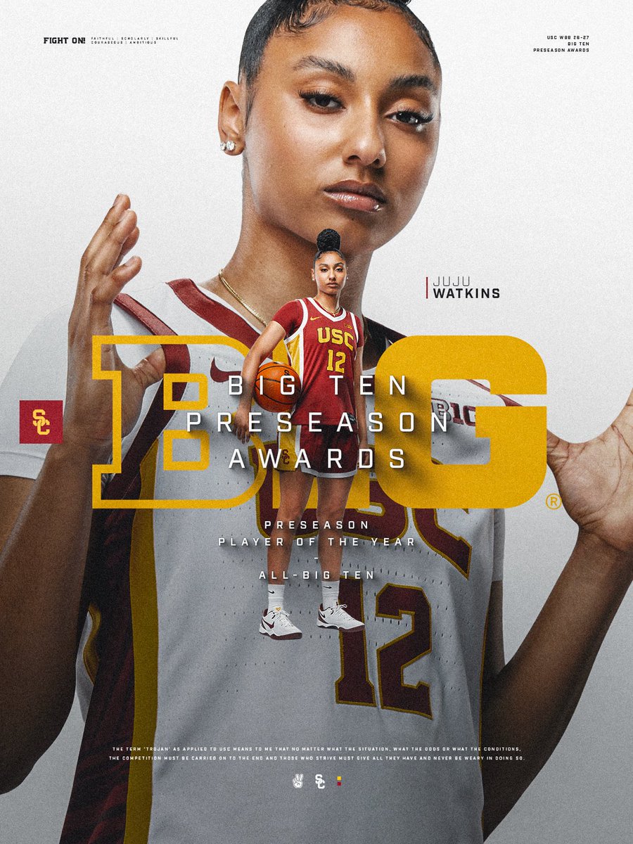 USCWBB's tweet photo. JuJu Watkins: B1G Preseason POY &amp; All-Big Ten ✌️ https://t.co/u56jRASwfO