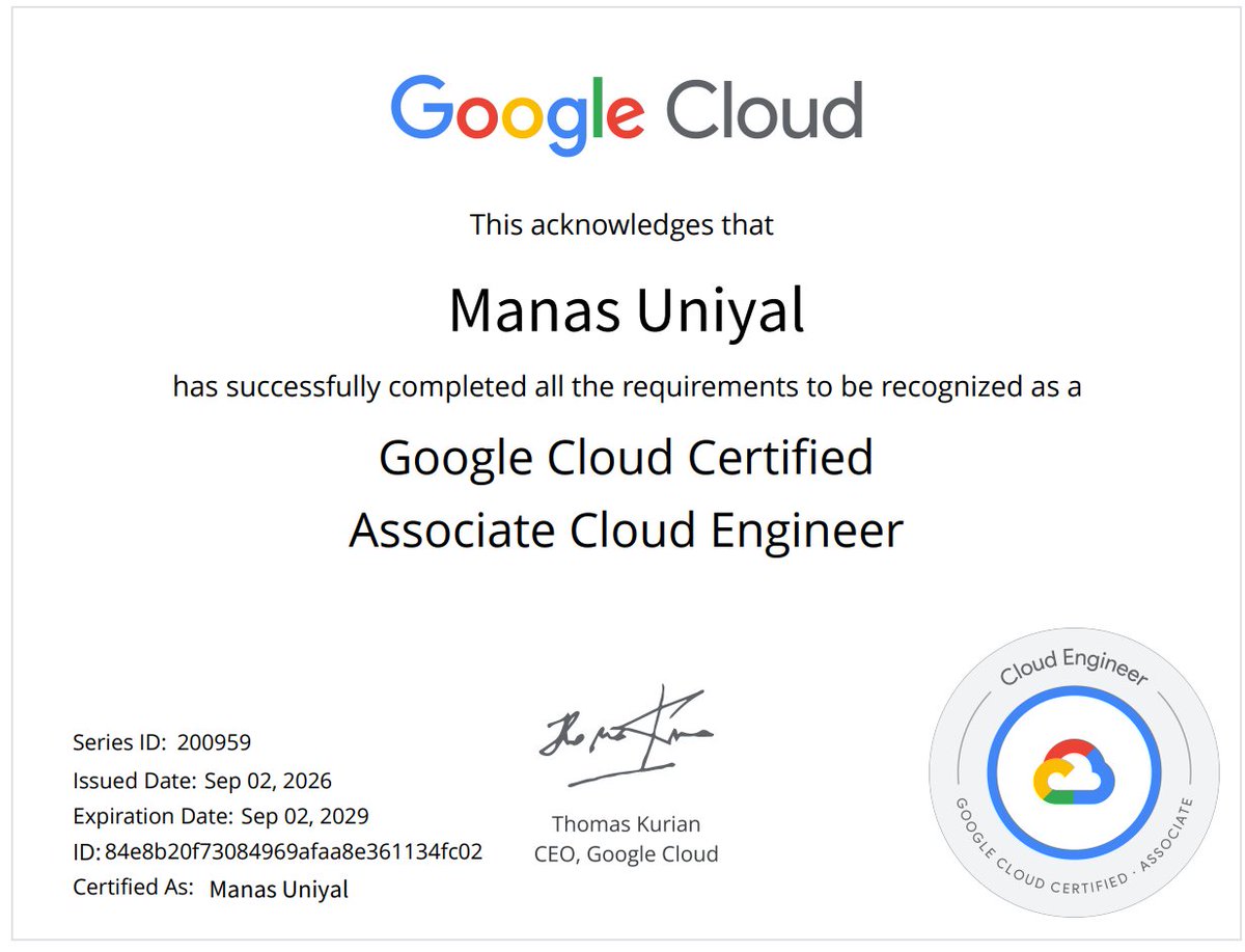Uniyal_Manas's tweet photo. I am a google cloud certified Engineer now 😁 https://t.co/8OzC9g579p