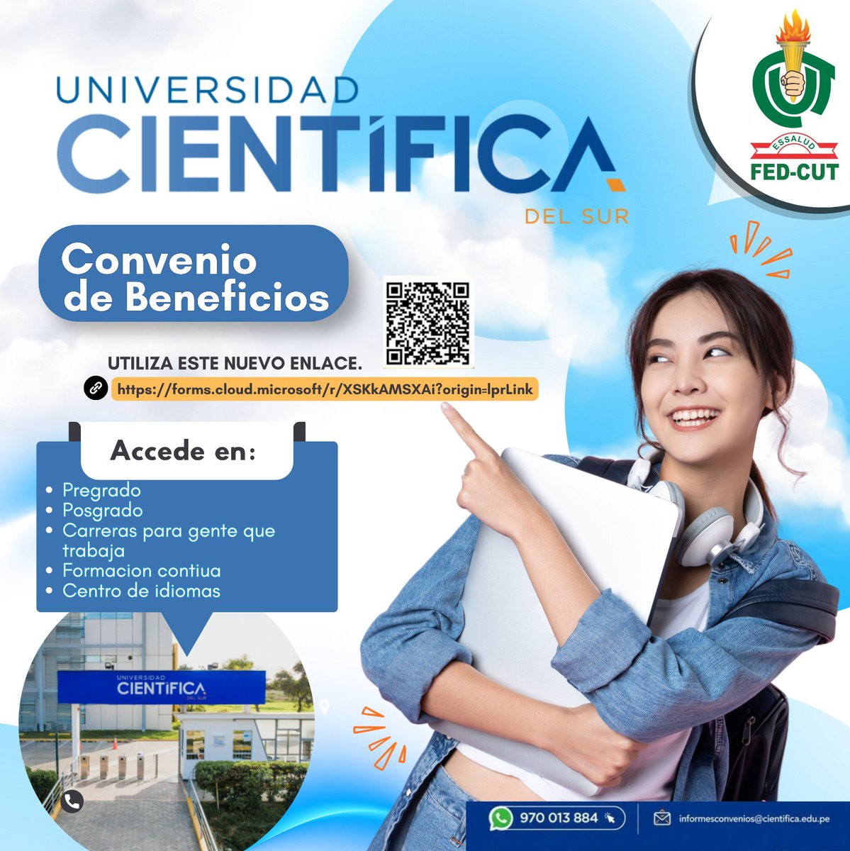 FedCut's tweet photo. 🎓 ¡Impulsa tu futuro profesional con el Convenio FED-CUT y la Universidad Científica del Sur! 🚀
​Aprovecha los grandes beneficios académicos diseñados para ti y tu familia.  https://t.co/gwUmWyYvfE 
​WhatsApp: 970 013 884
​Correo: informesconvenios@cientifica.edu.pe https://t.co/x2rz6ggHGo