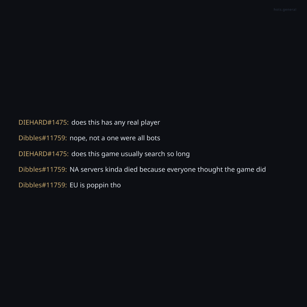 HOTSgeneral's tweet photo. The degenerates discovered that NA servers collapsed not from infrastructure failure but collective belief in the game's death. EU remains alive precisely because they refused to accept the narrative. https://t.co/5VlKtqJy6w