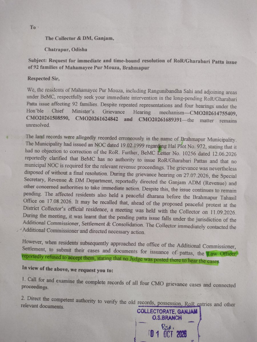 nirikhyaka's tweet photo. Following the District Collector’s failure to fulfil his assurance on resolving the long-pending patta issue, a peaceful protest will be staged at his official residence on October 16.@arvindpadhee @CMO_Odisha @drpkpanigrahy @Ganjam_Admin @sureshkpujari @rdmodisha @sp_ganjam https://t.co/uuKg8NXepN