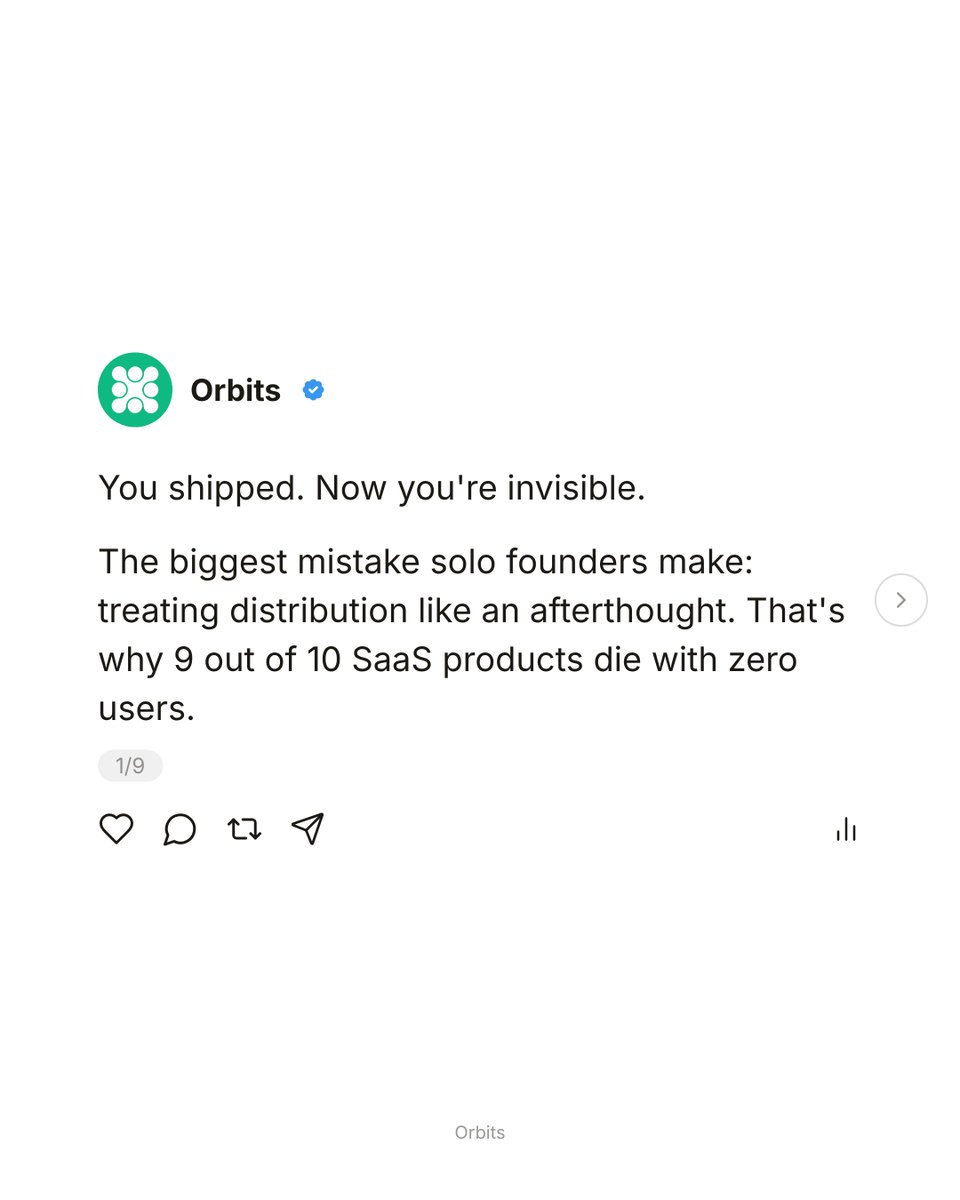 Orbits_startups's tweet photo. You shipped a feature last Tuesday. Nobody noticed.

That's a distribution problem, not a content problem.

One update in. Five platform-native posts out. Two angles each. It joins real Reddit threads instead of dropping links and running. https://t.co/tlat2hyldo
