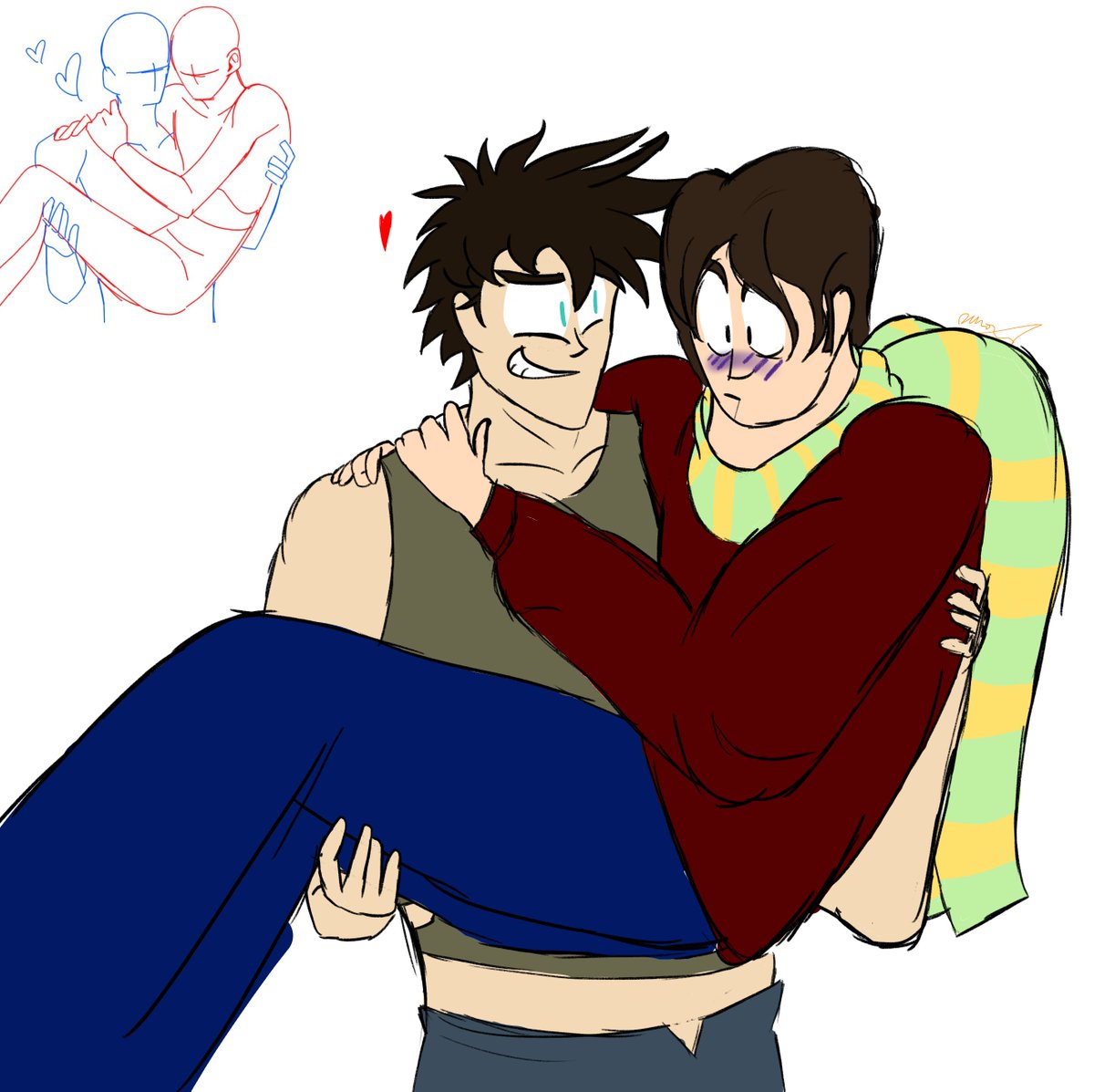 _daeli_n's tweet photo. so I've drawn this before a couple times but jojo absolutely could and WOULD, however if I tried I would fall over and drop him
both these drawings are kinda old so I dont really like them much but theyre relevant
#daeseph https://t.co/DR2fsavbWs