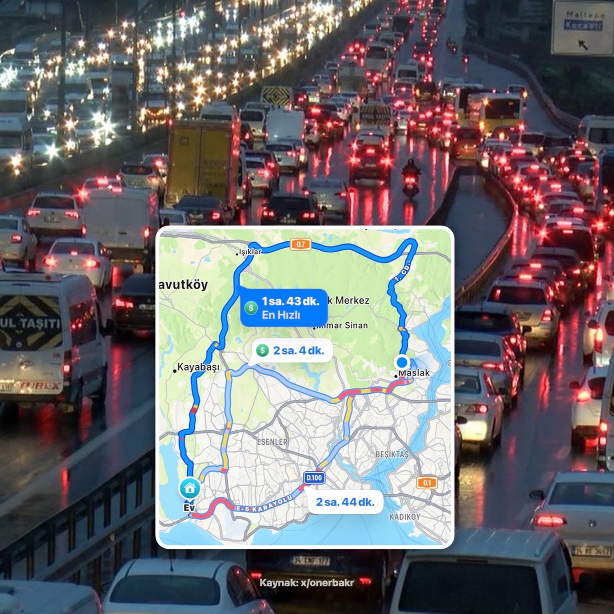 bosunatiklama's tweet photo. İstanbul trafiğinde navigasyonun önerdiği alternatif yol: https://t.co/M2GPNsNmOu
