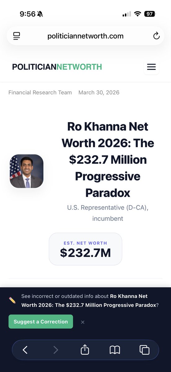 s1058471's tweet photo. @RoKhanna How much wealth have you accumulated? Fucking hypocrite. https://t.co/dgCfovoWnf