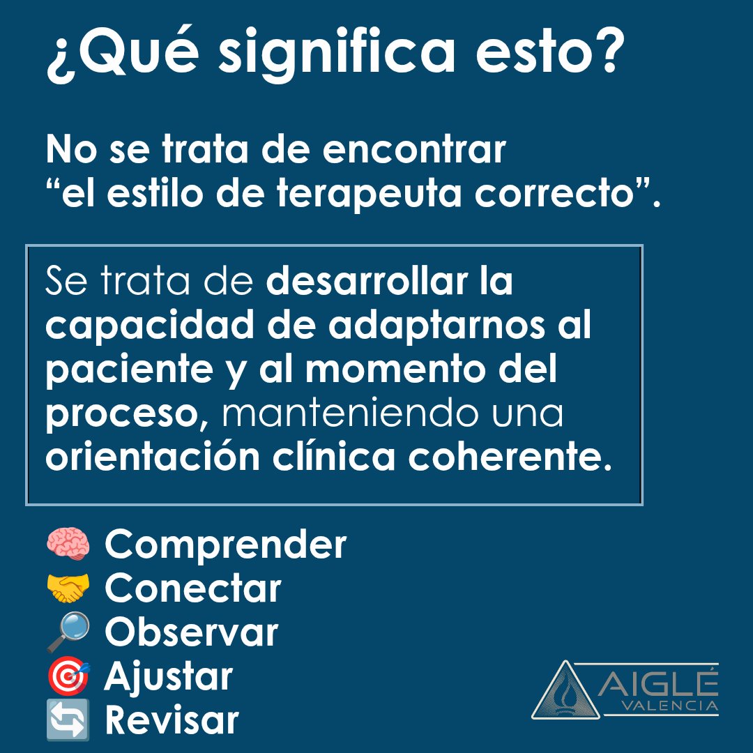 aiglevalencia's tweet photo. La competencia terapéutica va mucho más allá de dominar técnicas: implica saber observar, escuchar y ajustar nuestra manera de estar e intervenir según la persona y el momento del proceso terapéutico https://t.co/ic43A1qTcI