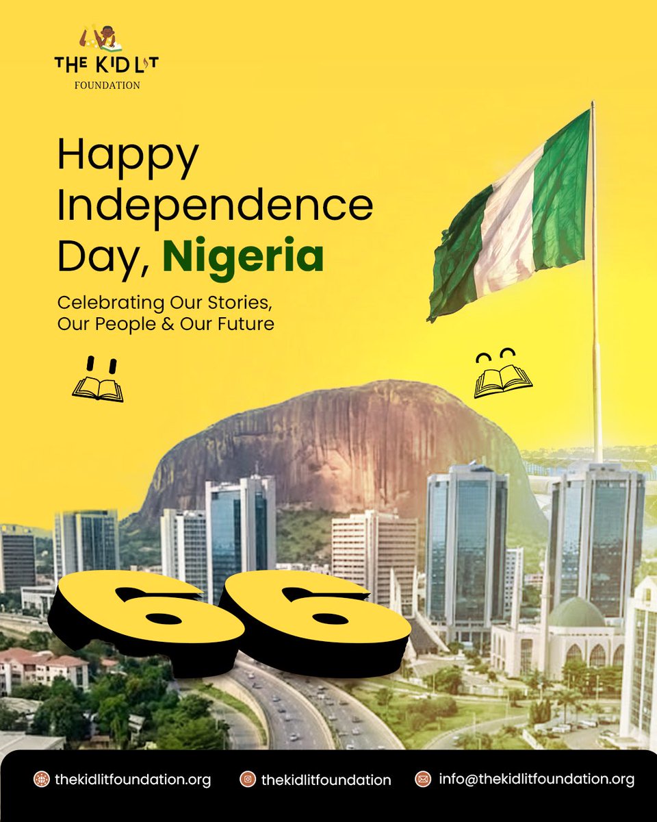 TheKidLitFest's tweet photo. Happy Independence Day, Nigeria! 🇳🇬

Here’s to our stories, our voices, and the young people who will write what comes next. 💚🤍💚

#NigeriaAt66 #IndependenceDay 

KLF📚 https://t.co/j0Y9ZGcV2T