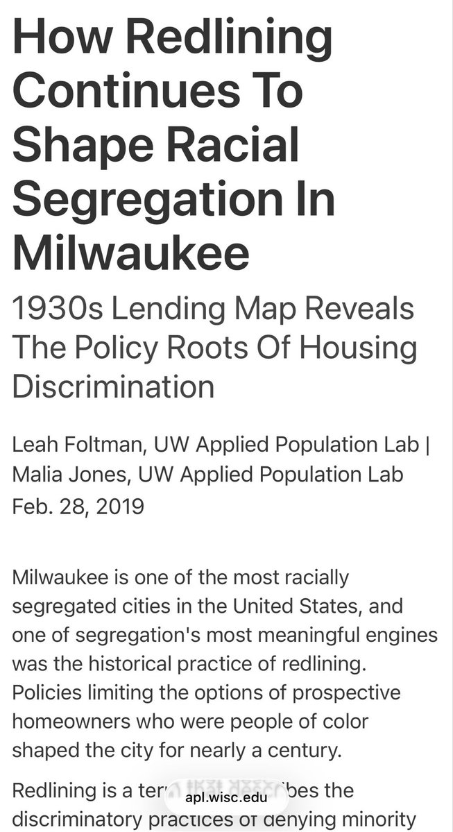 mayudiusen's tweet photo. @mjanes_007 @SteveCortes @TomTiffanyWI Redlining segregated Milwaukee and African Americans have suffered ever since. https://t.co/xMaXi64W81