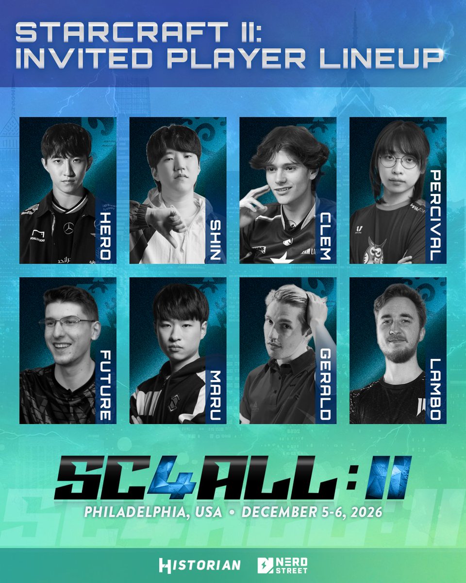 SC2Historian's tweet photo. SC4ALL: II Philadelphia LAN - StarCraft II Complete Invited Player Lineup! - Dec 5-6

Is this the sickest lineup for a StarCraft LAN in 2026? https://t.co/NQTPZOwkhM