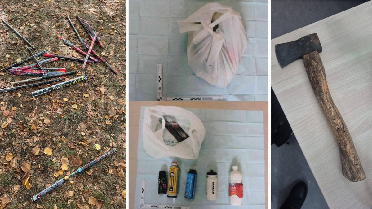 PoliceNationale's tweet photo. Marteau, barre métallique, engins incendiaires, produits inflammables…
Ces objets ont été saisis par les policiers à l’occasion de blocus et de mobilisations lycéennes ces derniers jours.
Introduits aux abords d’établissements scolaires, ils peuvent être utilisés pour commettre des violences, provoquer des dégradations ou mettre en danger lycéens, personnels des établissements, riverains et policiers