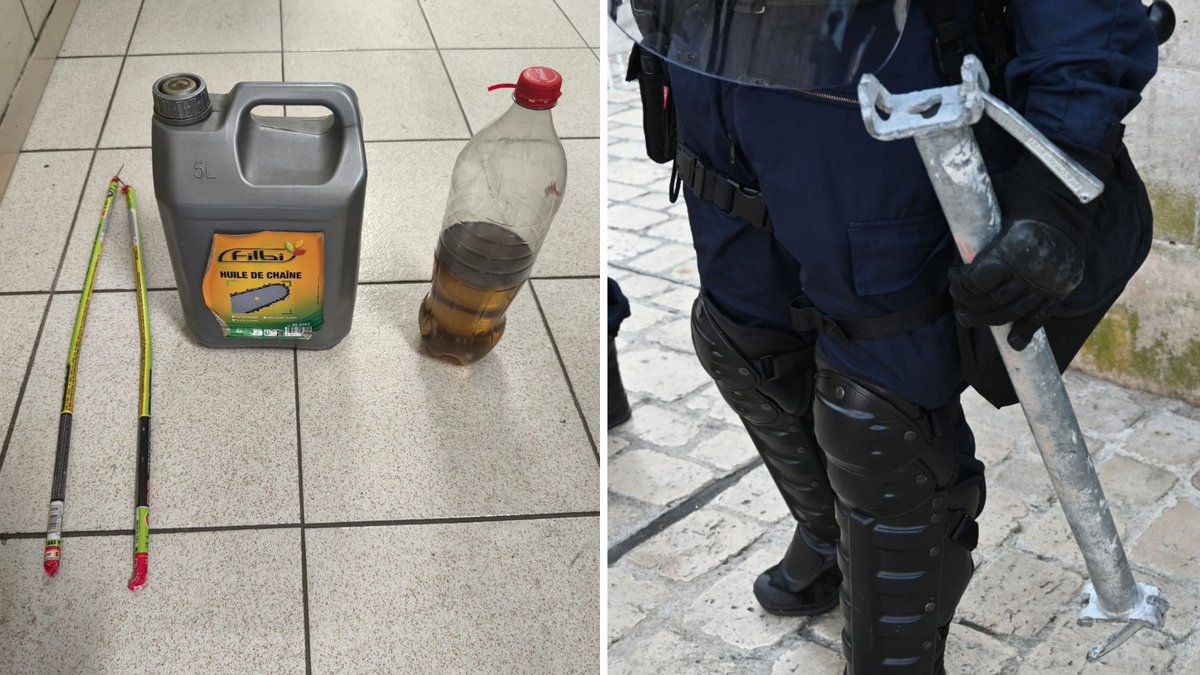 PoliceNationale's tweet photo. Marteau, barre métallique, engins incendiaires, produits inflammables…
Ces objets ont été saisis par les policiers à l’occasion de blocus et de mobilisations lycéennes ces derniers jours.
Introduits aux abords d’établissements scolaires, ils peuvent être utilisés pour commettre des violences, provoquer des dégradations ou mettre en danger lycéens, personnels des établissements, riverains et policiers