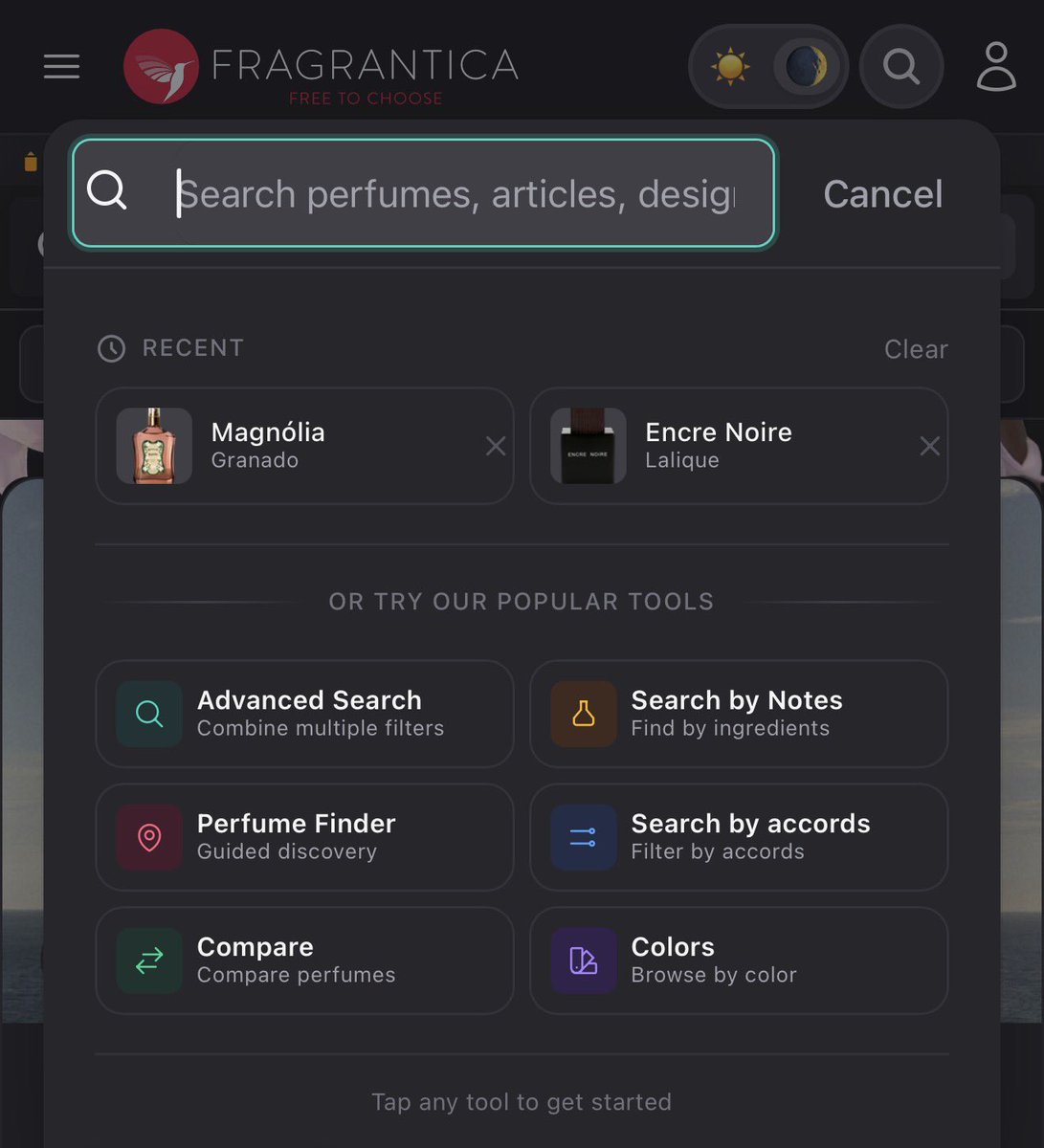 ddddddeon's tweet photo. they turned fragrantica into vibecoded claudeslop littered with stupid little UI elements and unnecessary buttons and data visualizations https://t.co/6deo0ExvOU