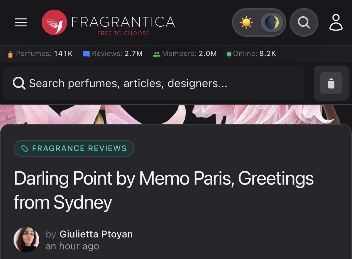 ddddddeon's tweet photo. they turned fragrantica into vibecoded claudeslop littered with stupid little UI elements and unnecessary buttons and data visualizations https://t.co/6deo0ExvOU