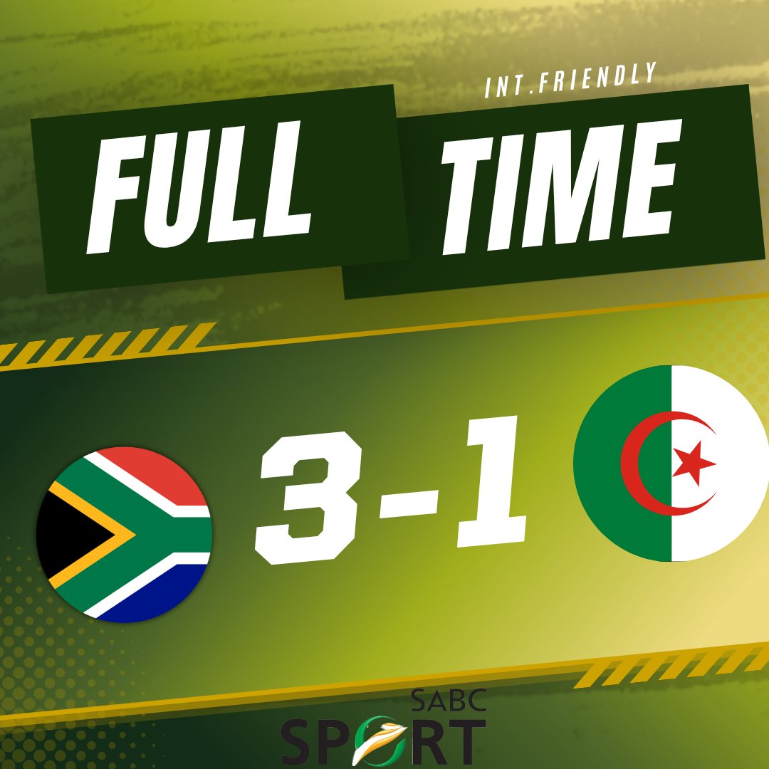 SABC_Sport's tweet photo. ⏹️𝔽𝕌𝕃𝕃 𝕋𝕀𝕄𝔼⏹️

A massive win for South Africa U23's against Algeria U23!

📺 SABC Sport
📲 Stream on https://t.co/afggCu6HfA

#SABCSportFootball https://t.co/703wHg8I6B