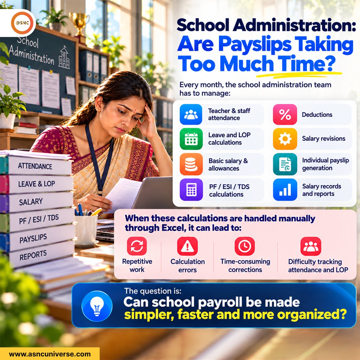 SNCoffice's tweet photo. 🏫💼 Simplify School Payroll with Campus!
Manage attendance, leave, LOP, salary, deductions, payslips & payroll in one place — reducing manual work and improving school operations. 🤖📊
One Platform. Smarter School Operations.
#Campus #SchoolManagement #SchoolPayroll #SNC https://t.co/OZUUs7ouqz