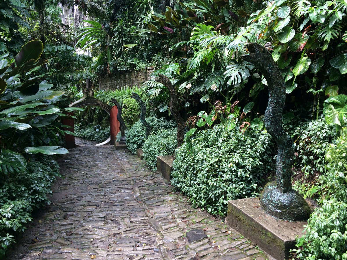 martinsolares's tweet photo. Cuando uno entra a Xilitla lo reciben diamantes y serpientes. Aquí pueden ver cómo las primeras dan la bienvenida al viajero, mientras que al fondo, si se mira con atención, lo que parece una puerta circular revela ser un anillo de diamantes de dos metros de alto. La leyenda cuenta que Edward James prometió una joya de estas dimensiones a cierta reina europea si se casaba con él. La reina declinó la oferta, que le pareció una broma descabellada, y dejó a James fuera de su vida. James se fue a San Luis y creó su fabuloso jardín escultórico. Ahora, quienes desean entrar al reino surrealista de Edward James deben aceptar esta oferta y pasar por ahí, por una misteriosa escultura que, como todo en Xilitla, surge del matrimonio del humor y la imaginación más libre y descabellada.