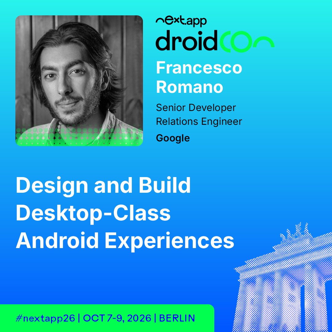 droidcon's tweet photo. Android runs on desktops. Most apps don't know it yet. 💻

Francesco Romano shows how to build desktop-class Android at droidCon Berlin.

Learn more: https://t.co/9EgS9eNLeQ

#nextapp26 #AndroidDev https://t.co/GT0wo7UQJb