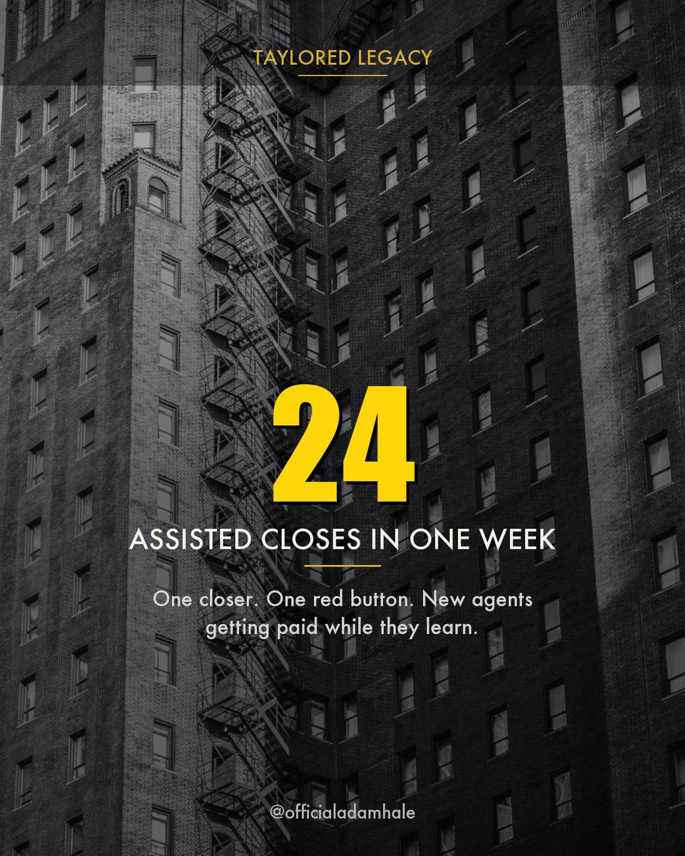 FinalExpense01's tweet photo. 24 assisted closes in one week. One closer, one red button.

New agents get paid while they learn.

Would you use it? https://t.co/wvB7IID7fi