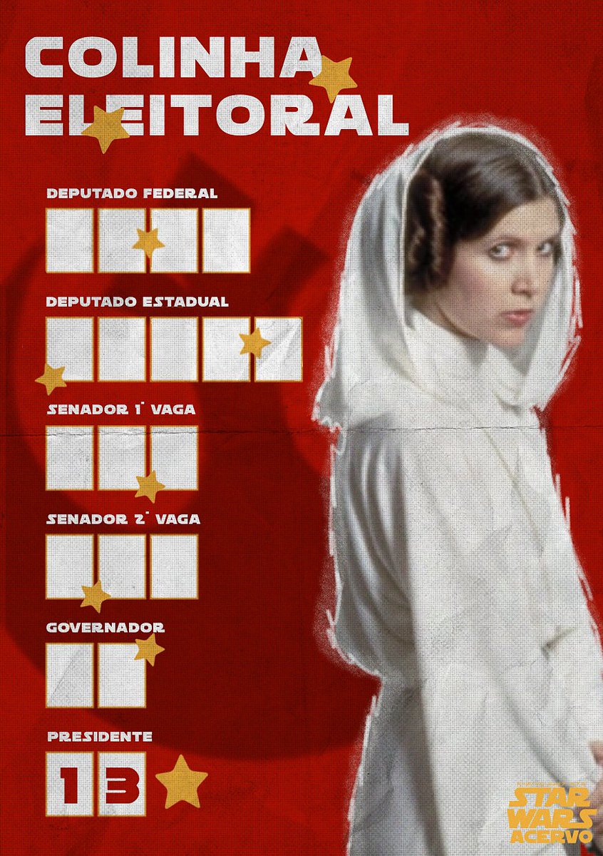 starwarsacervo's tweet photo. Vocês pediram, o Acervo acatou! Fizemos mais oito novas colinhas eleitorais para que vocês possam arrasar na votação de domingo.

Não se esqueçam de atualizar o e-título, checar seus candidatos e votar com consciência! Luh-lah de Alderaan precisa do seu voto, seja você de Tatooine ou de Coruscant. Juntos nós podemos fazer a diferença!