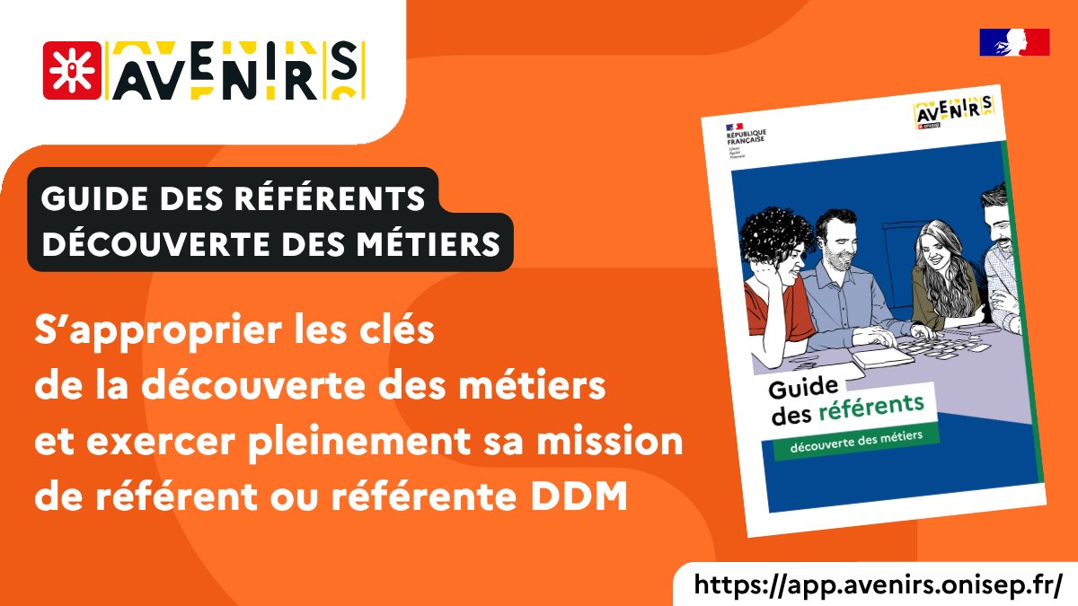 Onisep's tweet photo. 📌 Exercer la mission de référent ou référente #DécouverteDesMétiers avec toutes les clés en main ! ➡️ Découvrez le guide pratique de l'#Onisep pour accompagner la mise en œuvre de la #DDM au #collège 👉️https://t.co/Aj5OGuI0HQ 
 #Orientation #Collège 
@education_gouv https://t.co/g416USatj4