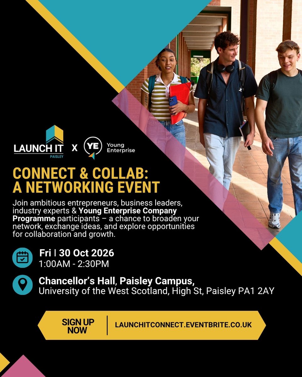 LaunchIt_UK's tweet photo. Get in the room with ambitious students, entrepreneurs, leaders &amp; professionals to exchange ideas, gain valuable advice and discove opportunities to translate your skills into next steps.🙌🏽
 
🎟️ 30 Oct I Paisley Campus, UWS I https://t.co/7biZIuR8BG
#networking https://t.co/U0pvCgQtrN