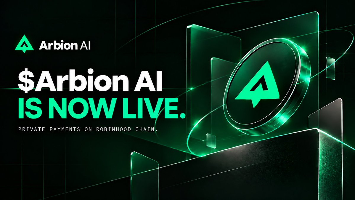 Arbion_AI's tweet photo. Arbion AI is now live on Robinhood.

Official Contract : 0xd9ce47edcef9d032bdc596108384dfbd02cd41fa

Chart : https://t.co/4Ilbu94UKo

The AI Protocol for Web3 Builders — bringing intelligent automation, smarter tools, and AI-powered infrastructure to the next generation of on-chain innovation. 
https://t.co/T2erWvcSWF
Build smarter. Build on-chain. Build with Arbion AI.
https://t.co/LWciJgacqM