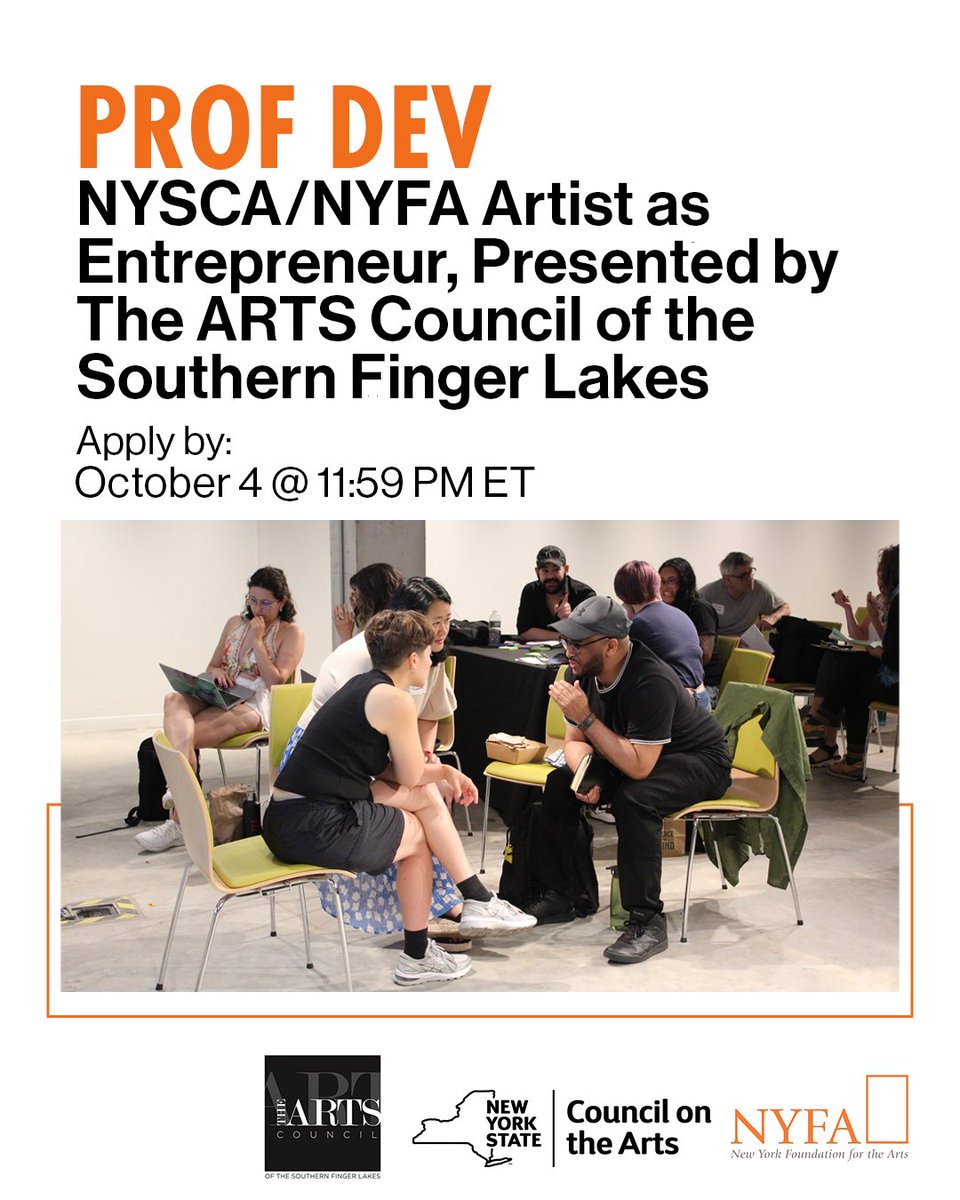 nyfacurrent's tweet photo. Artists living within commuting distance to Corning, NY!⁠

*We've extended the deadline to apply to participate in our FREE 3.5 day in-person professional development program at The ARTS Council of the Southern Finger Lakes this November!*

Apply by Oct 4 https://t.co/CUpIimVOku https://t.co/eEc0l492VZ
