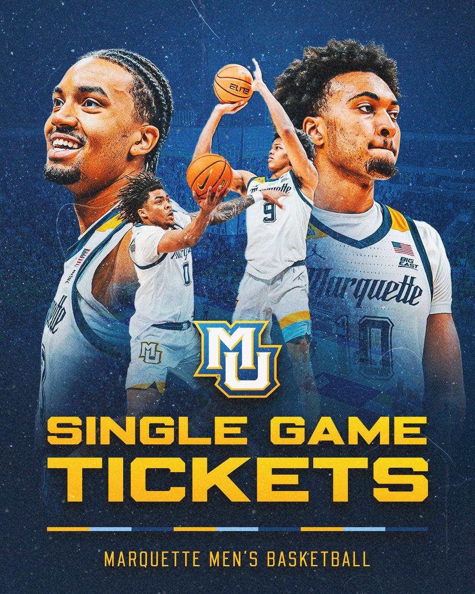 MarquetteMBB's tweet photo. Single-game tickets are ON SALE NOW! 🎟️

Secure your seats at Fiserv Forum ➡️ https://t.co/tVW5YaNShE

#MUBB | #WeAreMarquette https://t.co/KhFIVJywlU