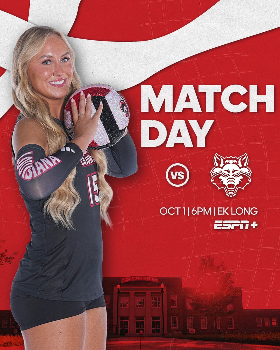 RaginCajunsVB's tweet photo. 🔙 in our 🏠 Tonight!

🤟 Alumni Weekend/Homecoming
🏐 vs. Arkansas State
🗓 10.1.26 | 𝟲:𝟬𝟬𝗽𝗺
📍 E.K. Long Gym
🎟 𝗙𝗥𝗘𝗘 Admission
🅿️ https://t.co/VpBu0vjdeC

📺 [ESPN+] https://t.co/PSz8bbwuAV
📊 https://t.co/lzBb5EmmJ7

#GeauxCajuns | #PackEK | #10k https://t.co/r1hDTTjGDQ