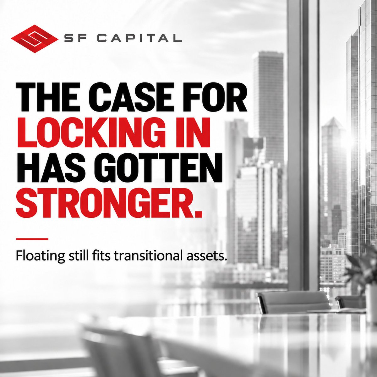 SFCapitalGroup's tweet photo. Fixed-rate senior quotes jumped 28% in Q2 as borrowers rotated out of floating-rate debt, per Altus Group's debt capital markets survey. Term SOFR averaged 3.62%, down just 4 basis points from Q1 after four quarters of sharp declines, and expectations for a 2026 cut have faded. https://t.co/QgN18SGgsm