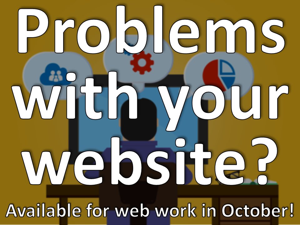 LibraryPlayer's tweet photo. Problems with your website annoying you (or worse, losing you customers)?

I'm available for web work!

I support people who already have websites, rather than websites I've built.

If you have a problem you'd like me to look at, e-mail simon@libraryplayer.co.uk! https://t.co/K1bhInhNwZ