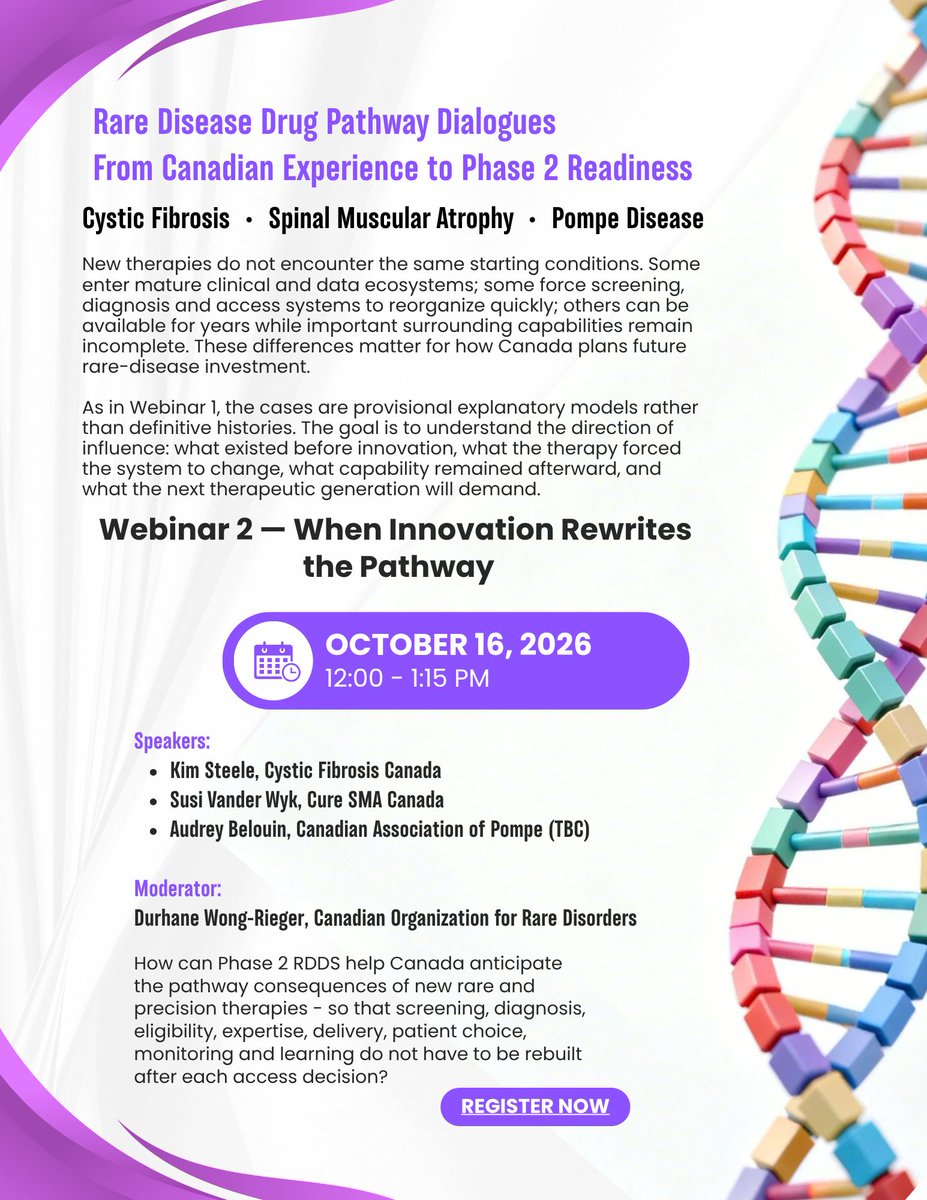 raredisorders's tweet photo. Join us for Webinar 2: When Innovation Rewrites the Pathway on Oct 16!

Registration link: https://t.co/cxgQ8i3P5u

@CFCanada @CureSMACanada https://t.co/2uWndOPkgD